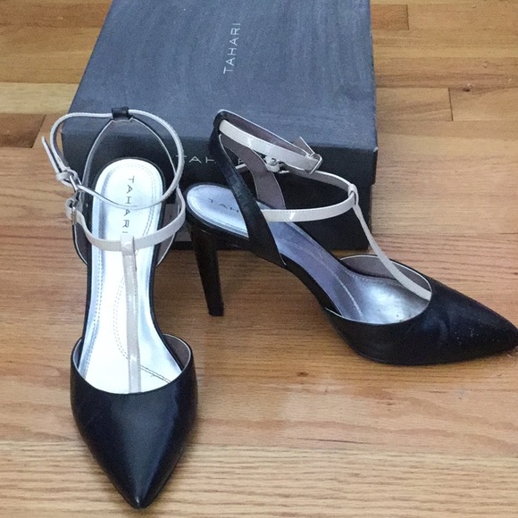 Tahari Shoes - Tahari Black/Tan Ankle Strap shoe